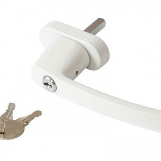 Ручка оконная с замком и ключом для ПВХ окон белая, штифт 35 мм: фото