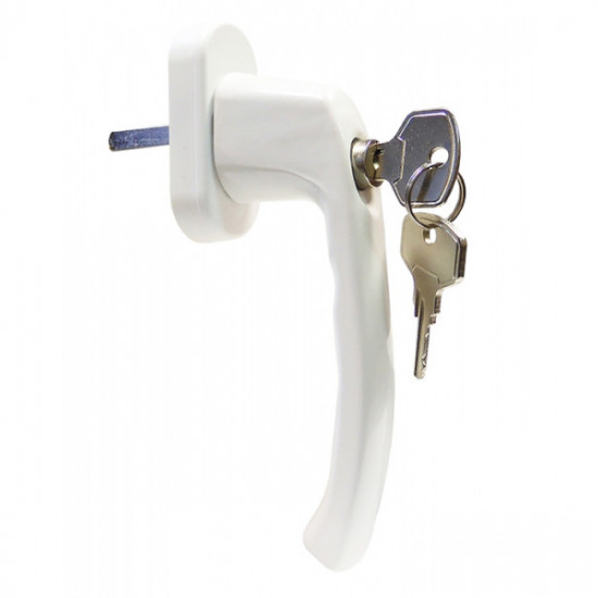 Ручка для пластиковых окон с кнопкой и ключом Антик 37 мм белая: фото