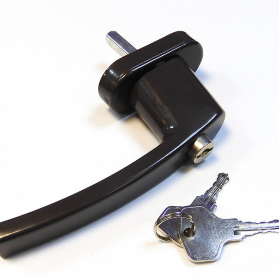 Ручка оконная с замком и ключом для пластиковых окон, цвет коричневый, 35 мм: фото