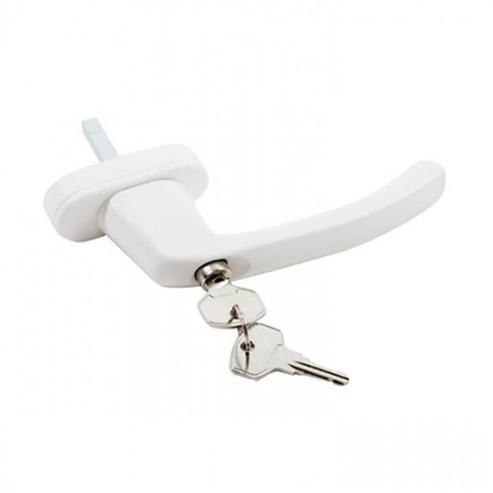 Ручка для окон ПВХ с ключом и кнопкой, Интерника (орт. формы) 35мм, цвет белый: фото